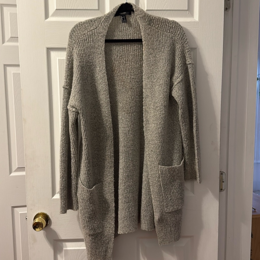 Gray cardigan. Very comfortable cute long mid knee length.